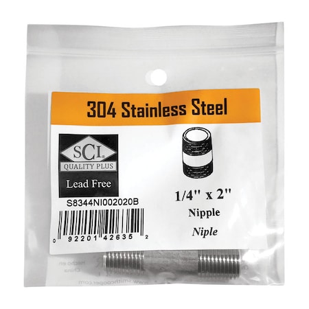 Smith-Cooper Smith-Cooper 1/4 in. MPT Stainless Steel 2 in. L Nipple S8344NI002020B